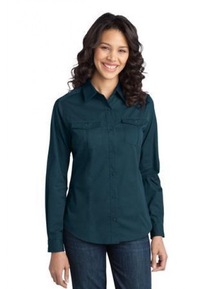 Port Authority® Ladies Stain-Resistant Roll Sleeve Twill Shirt. 