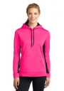 Sport-Tek® Ladies Sport-Wick® Fleece Colorblock Hooded Pullover. 